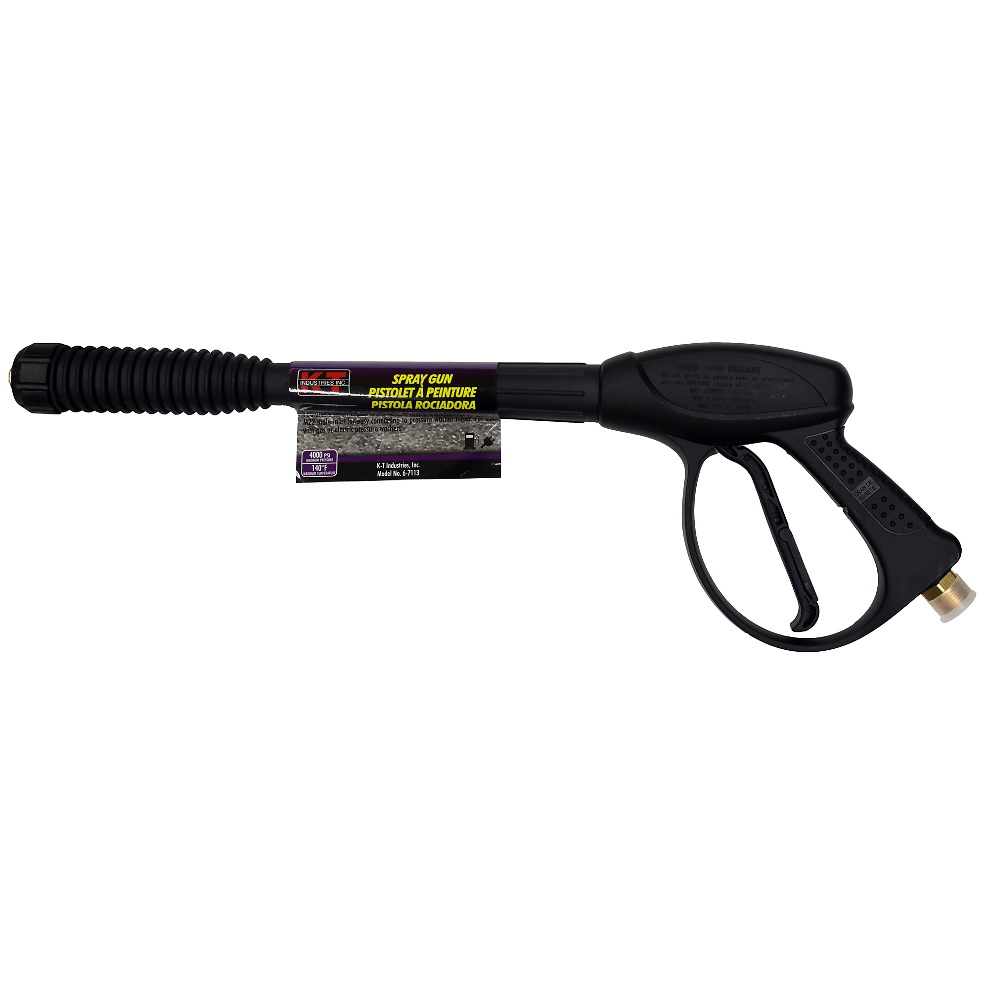K-T Industries Replacement Spray Gun — 4000 PSI, Safety Trigger Lock, M22 Male Inlet, Model# 6-7113